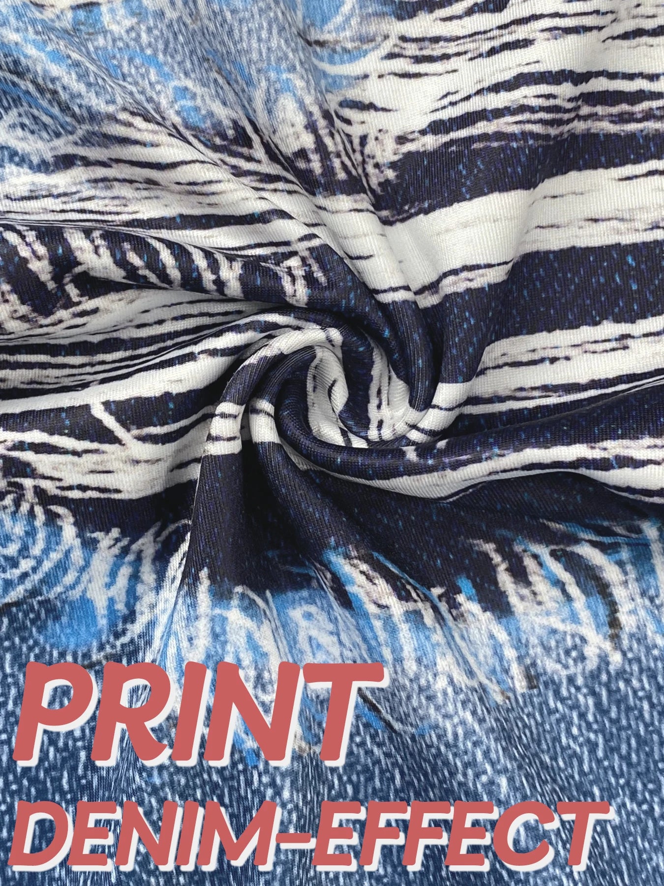 Women's Denim Print Ripped Pattern High Elastic Sports Pants