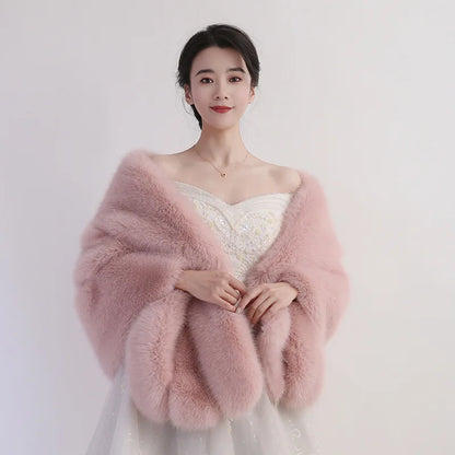 Women's Faux Fur Shawl With Fox Collar Cropped Jacket