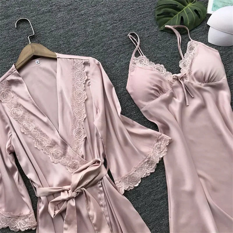 2 Pc Lace Pajamas Set Satin
