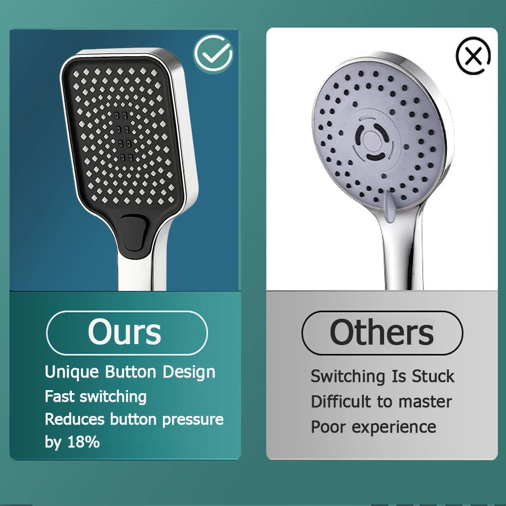 Large Flow Shower Head Black 4 Modes Square Water Saving Spray Nozzle