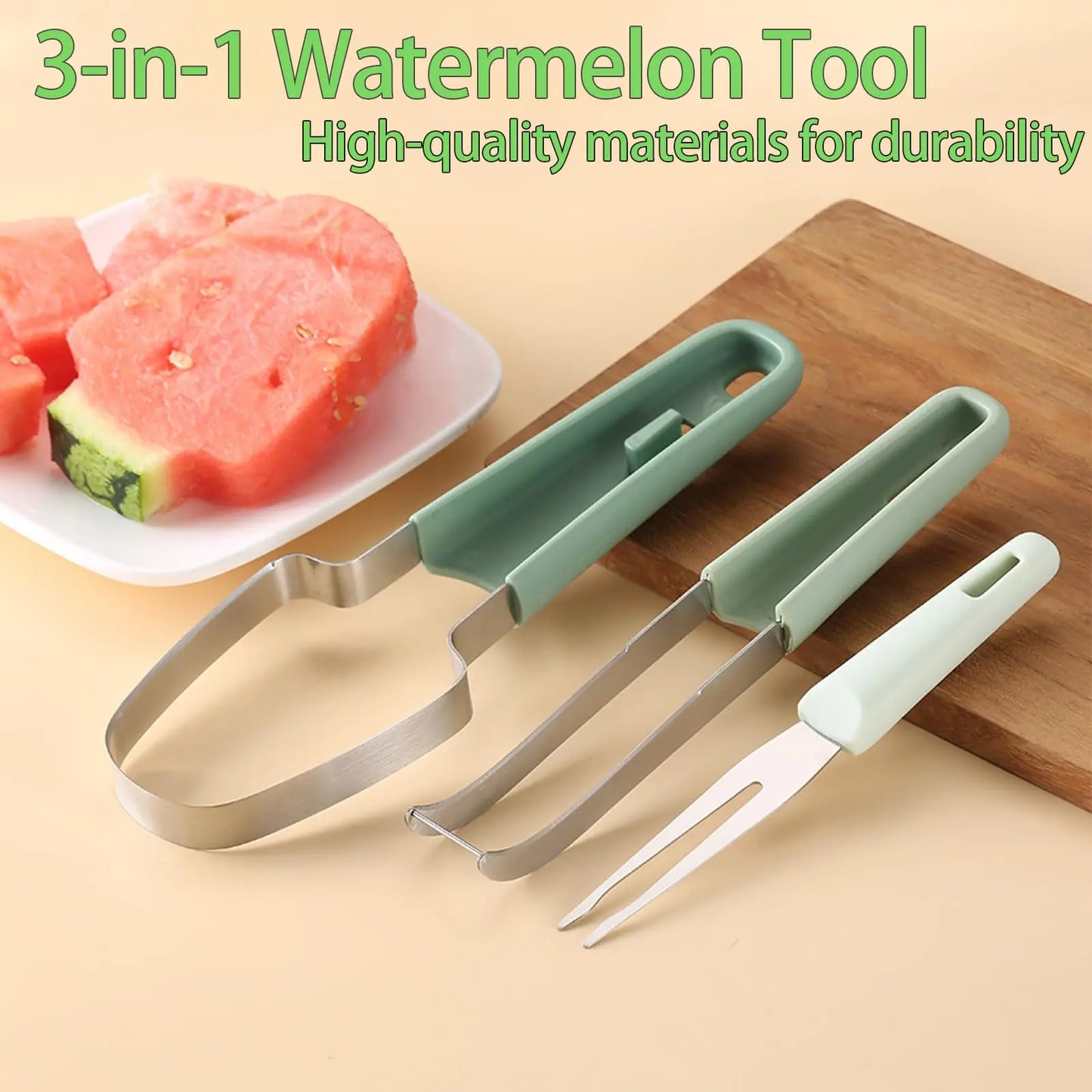 3-In-1 Stainless Steel Watermelon Fork Slicer Cutter