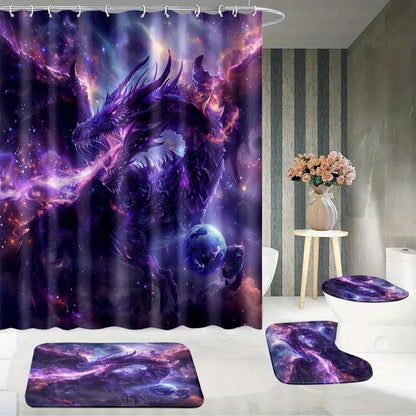 4pcs Dragon in the Starry Sky Shower Curtain Set
