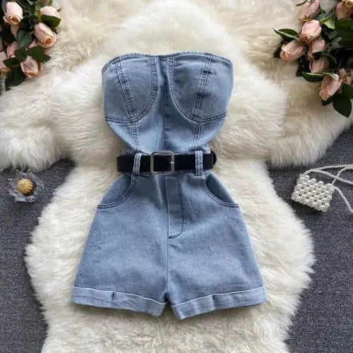 Women's Jean Off Shoulder Denim Jumpsuit