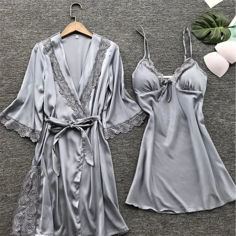 2 Pc Lace Pajamas Set Satin