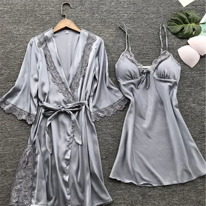 2 Pc Lace Pajamas Set Satin