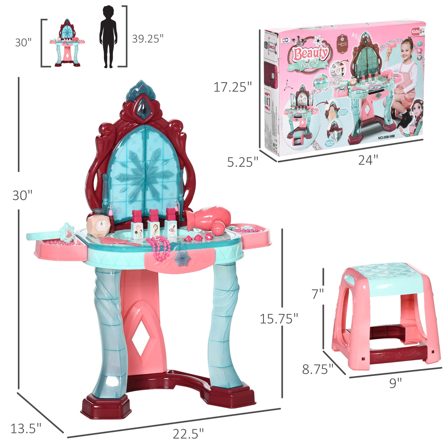 Kids Vanity Set with Self-Opening Mirror