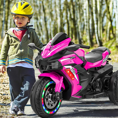 Kids Motorcycle For 3-6 Years 12V Electric Ride On With Light Wheel & Bluetooth