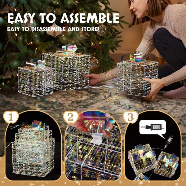 3Pc Lighted Iridescent Gift Boxes