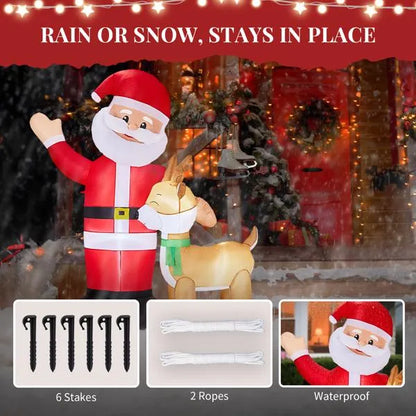 6.3FT Lighted Christmas Inflatable Santa And Reindeer Decoration