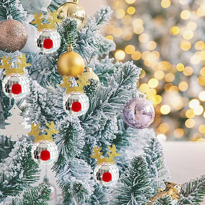 5PCS Disco Mirror Elk Horn Christmas Balls