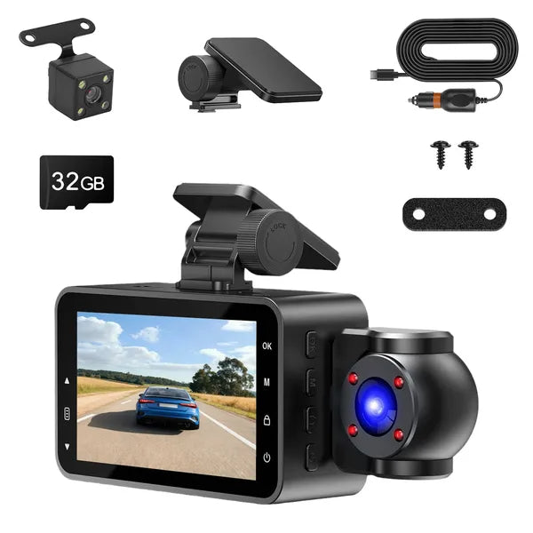 3 Channel Car Dash Cam With 32G MMC Card