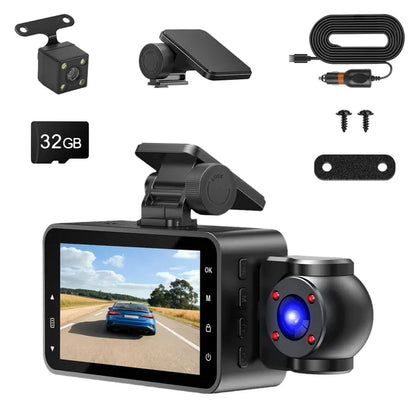 3 Channel Car Dash Cam With 32G MMC Card