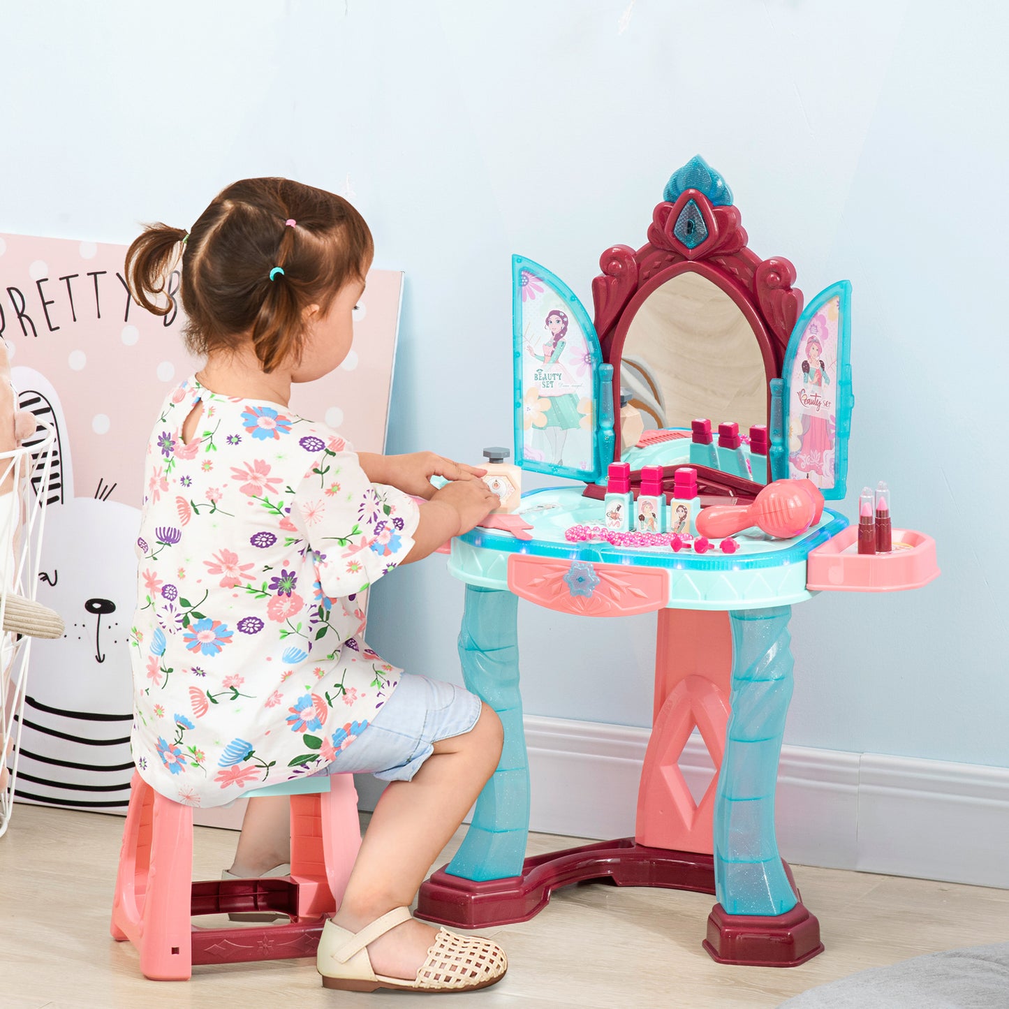 Kids Vanity Set with Self-Opening Mirror