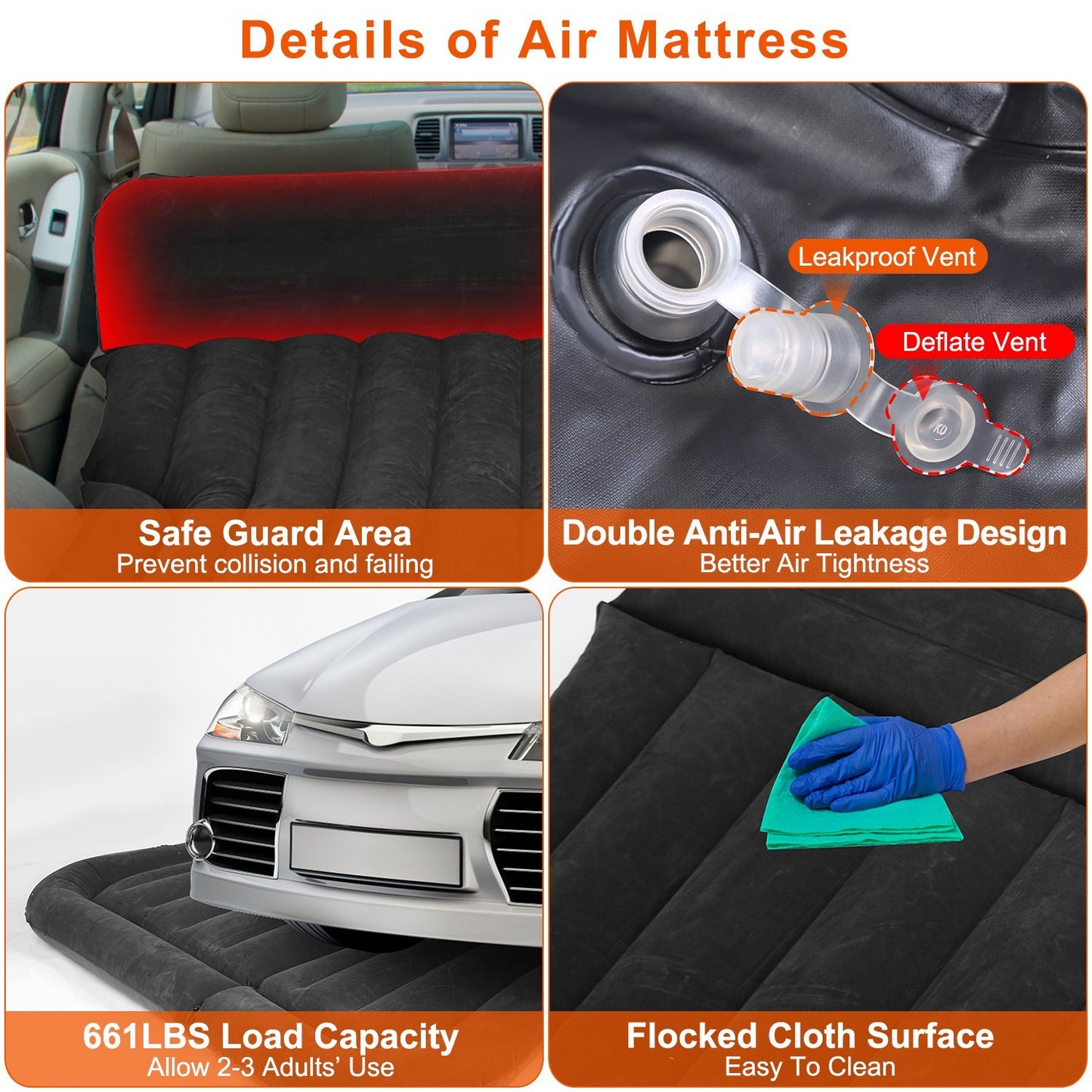 1Set Inflatable SUV Air Mattress Thickened Camping Bed Cushion With Pillow Storage Bag PVC Flocked Car Bed For Home Car Travel Camping