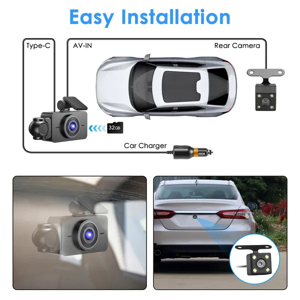 3 Channel Car Dash Cam With 32G MMC Card
