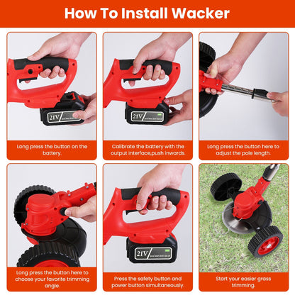 1Pc 3 In 1 Electric Cordless Grass Wacker Battery Powered Grass Trimmer With Wheels
