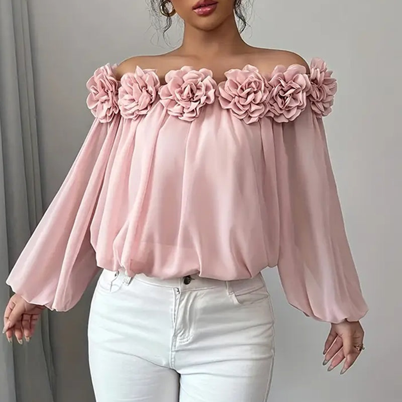 Women's 3D Floral Off Shoulder Blouse