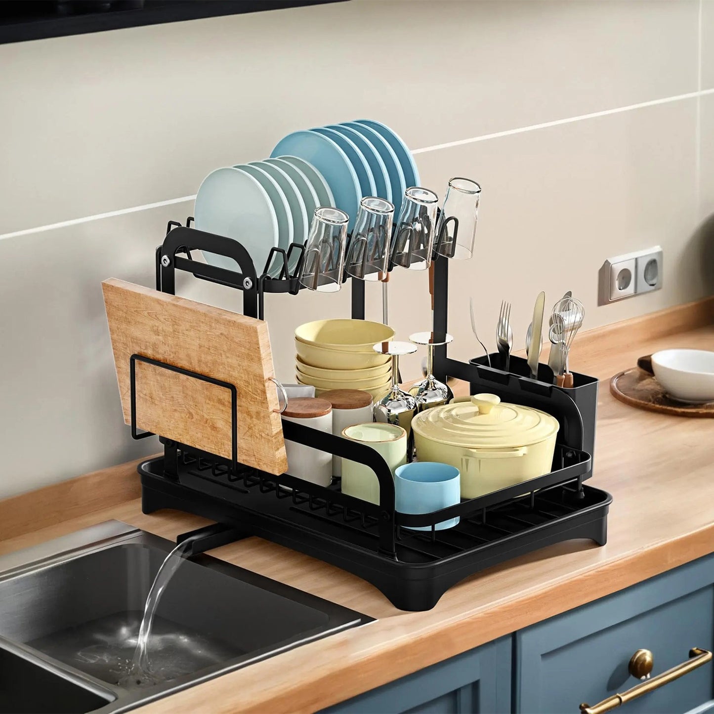 2-Tier Dish Drying Rack With Detachable Drainboard