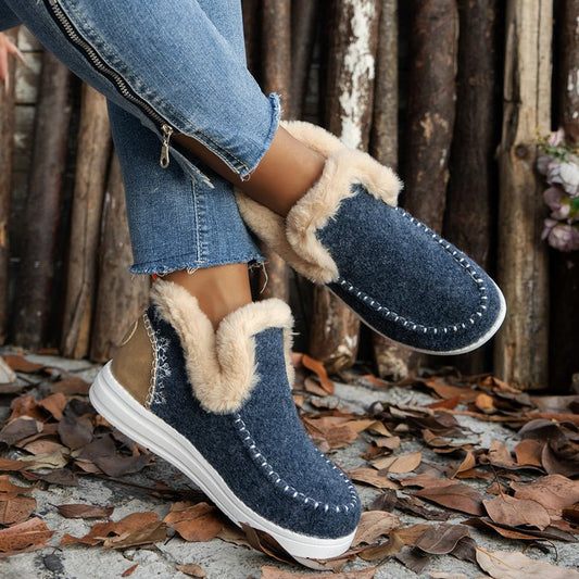Women's Denim Fur Plush Boots