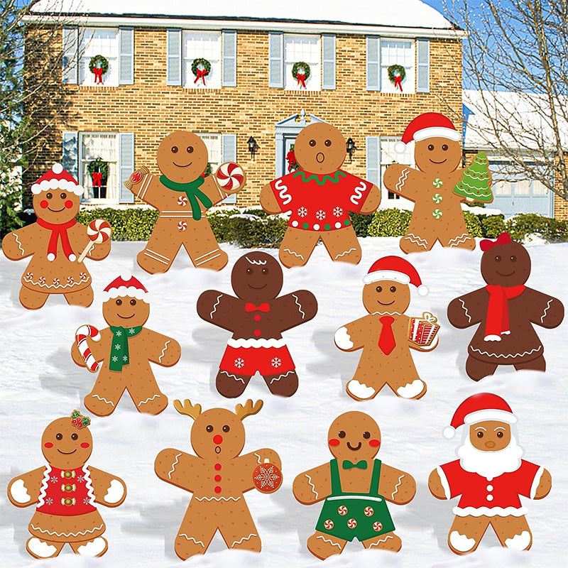 12 Pcs Christmas Gingerbread Man Yard Sign Waterproof