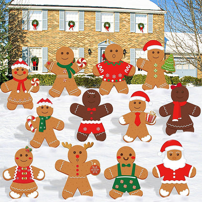 12 Pcs Christmas Gingerbread Man Yard Sign Waterproof