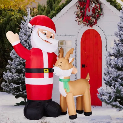 6.3FT Lighted Christmas Inflatable Santa And Reindeer Decoration