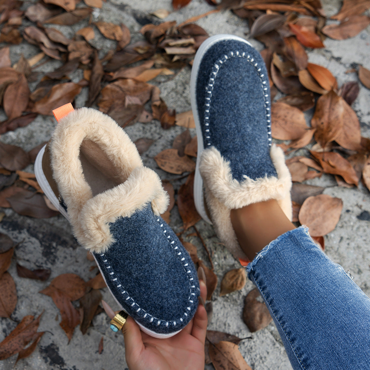 Women's Denim Fur Plush Boots