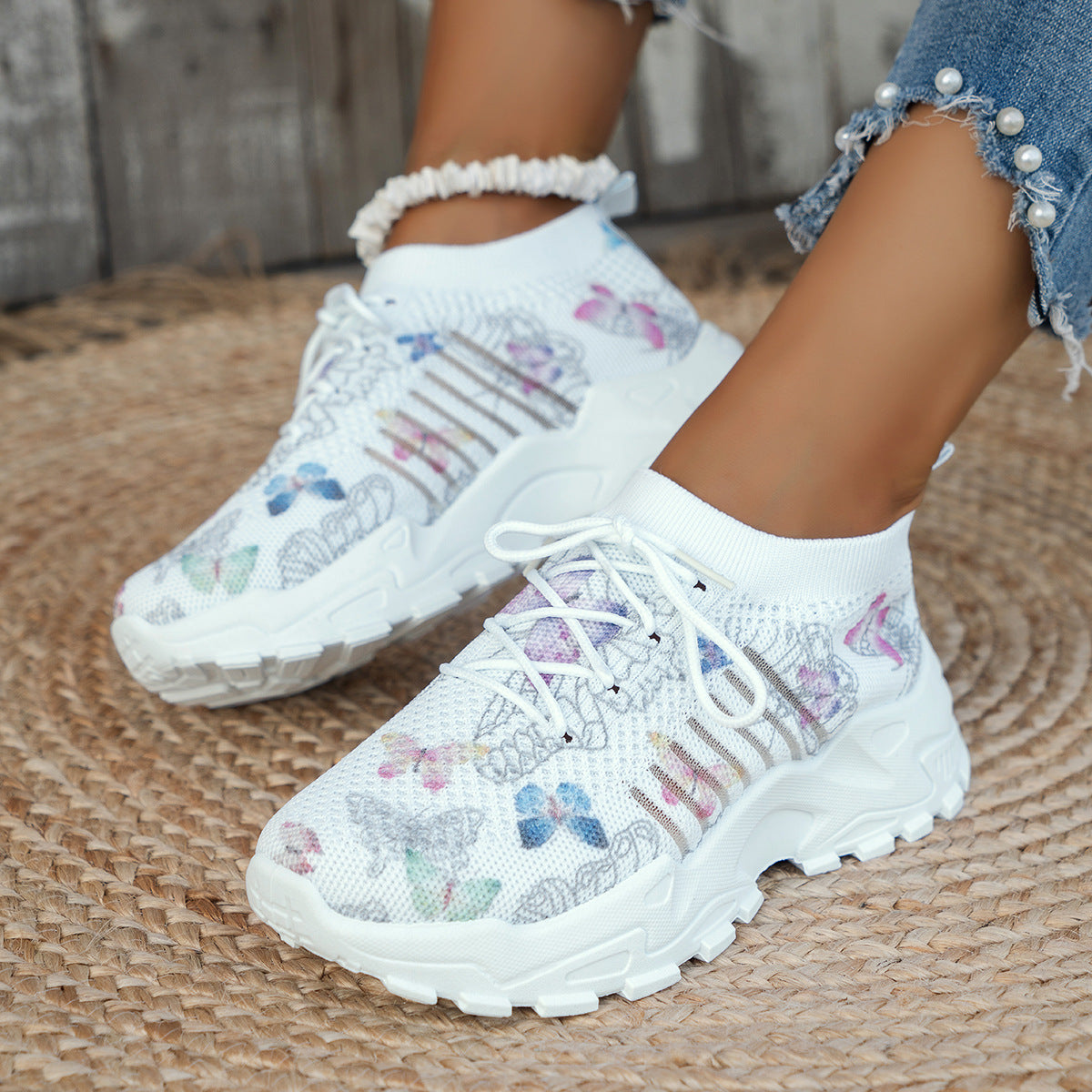 Women's Butterfly Print Running Sneakers