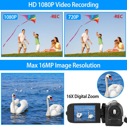 1Pc HD 1080P Digital Video Camcorder 2.7in 16X Zoom DV Camera 270 Degree Rotation