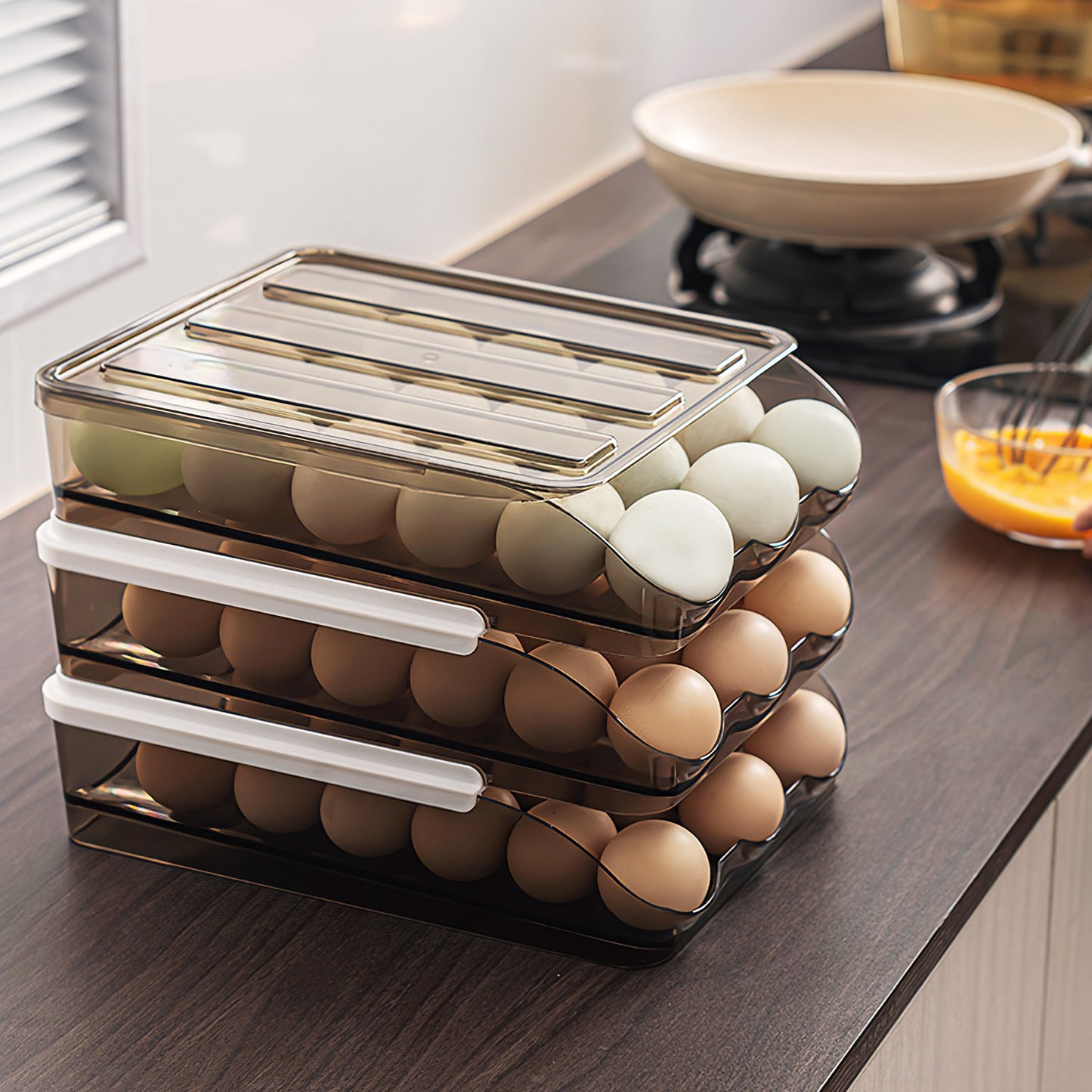 Automatic Rolling Egg Box Organizer Tray