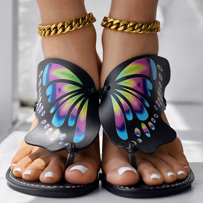 Butterfly Print Round Toe Flip Flops