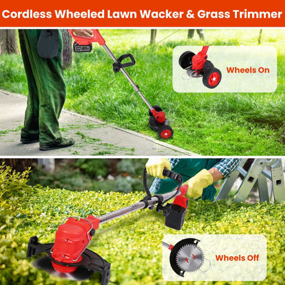 1Pc 3 In 1 Electric Cordless Grass Wacker Battery Powered Grass Trimmer With Wheels