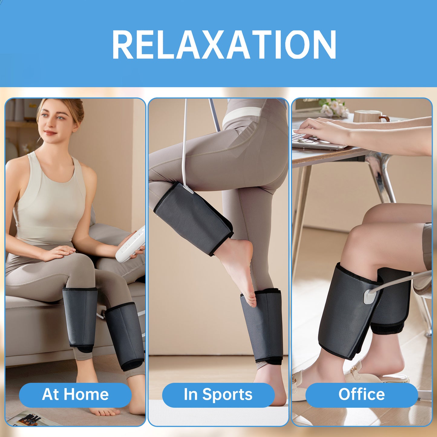 Intelligent Leg Massage Device - 3 Levels Of Pressure And Heat Therapy. Leg Relaxation Therapy Tool. Portable Leg Protection Tech.