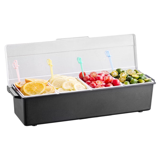 Chilled Condiment Server 4 Compartment Cold Serving Tray With Lid