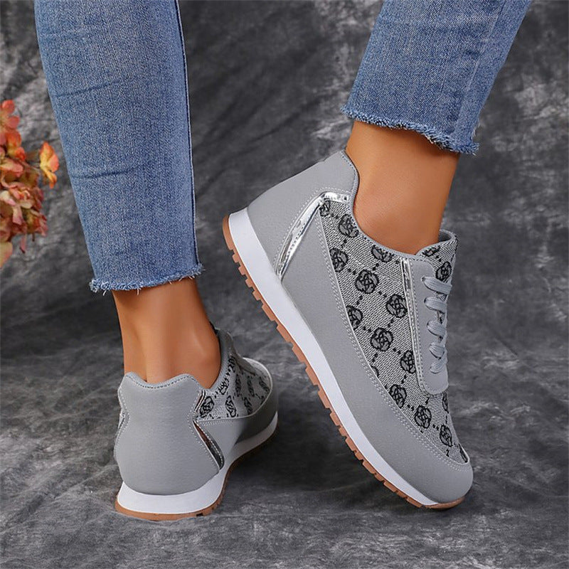 Women's Flower Print Lace-up Casual Running Sneakers