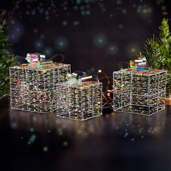 3Pc Lighted Iridescent Gift Boxes