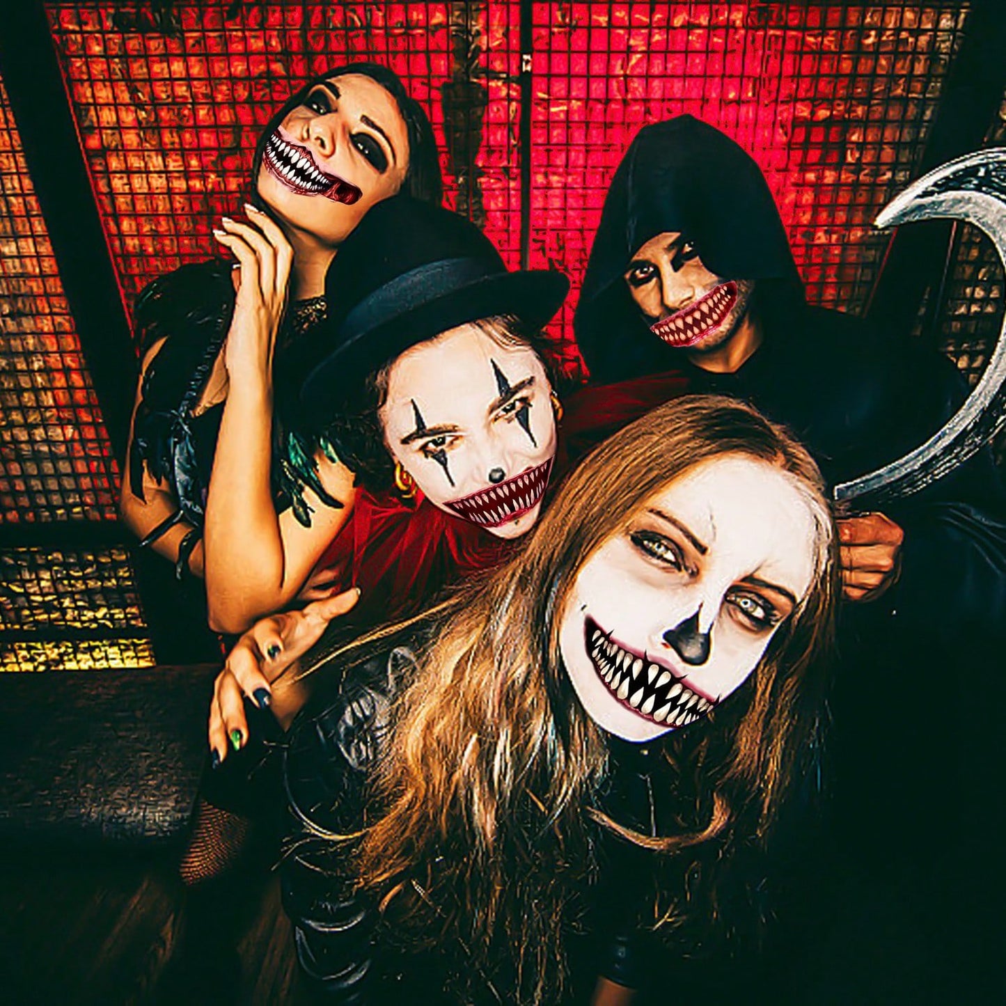 18 Halloween Prank Temporary Makeup Tattoos, Adult Clown Horror Face Tattoo Stickers, Suitable For Halloween Cosplay Parties And DIY Decorations