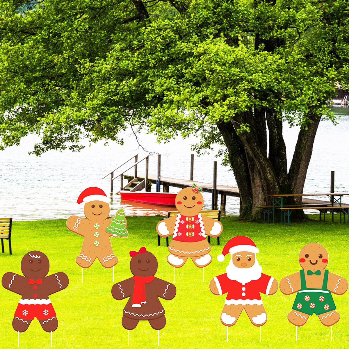 12 Pcs Christmas Gingerbread Man Yard Sign Waterproof
