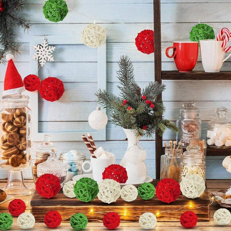 30 Pcs Christmas Rattan Wicker Balls Decorations