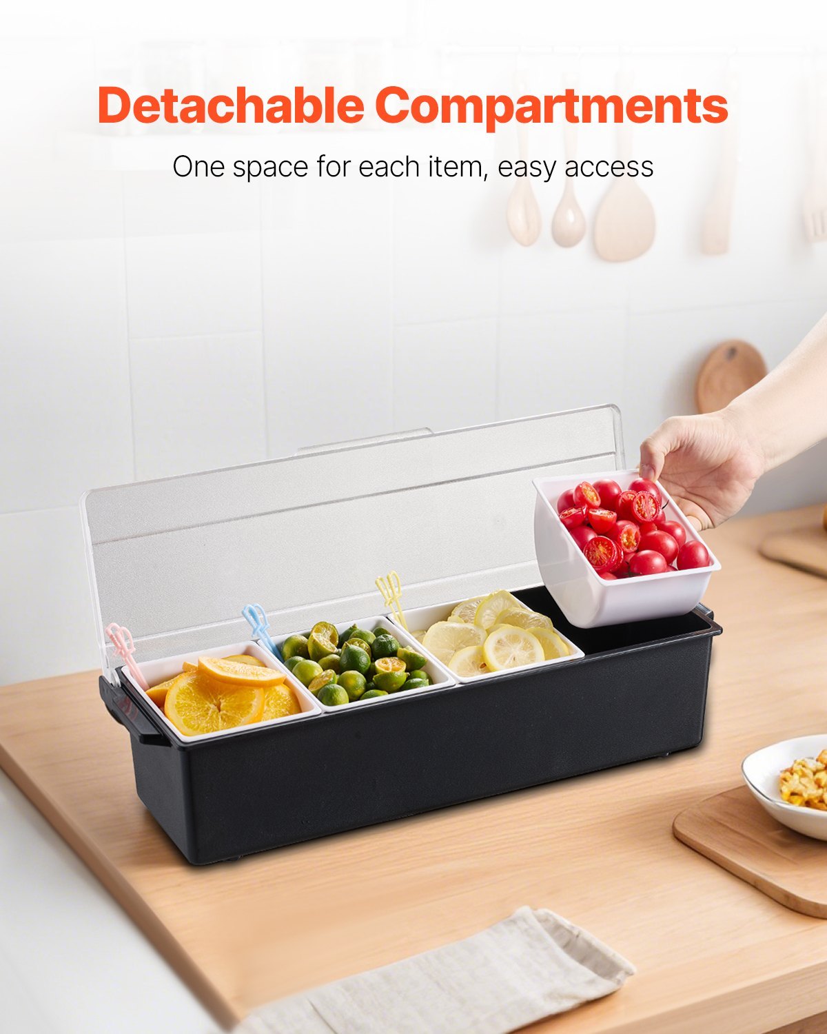 Chilled Condiment Server 4 Compartment Cold Serving Tray With Lid