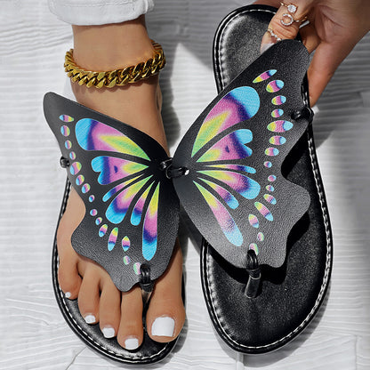 Butterfly Print Round Toe Flip Flops