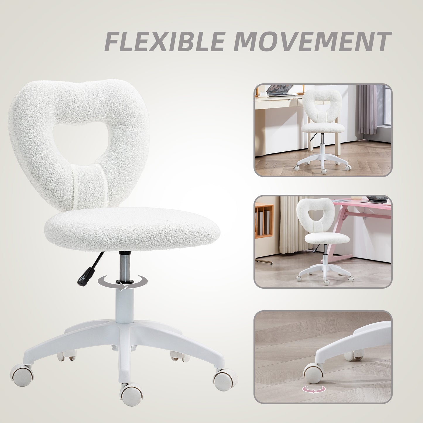 Armless Heart-Shaped Computer Desk Chair