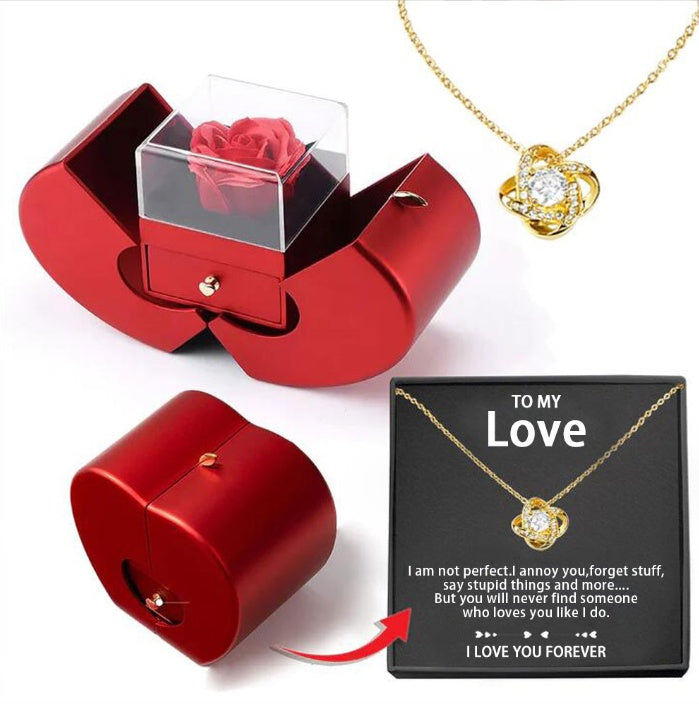 Red Fashion Jewelry Box With Rose And Pendant