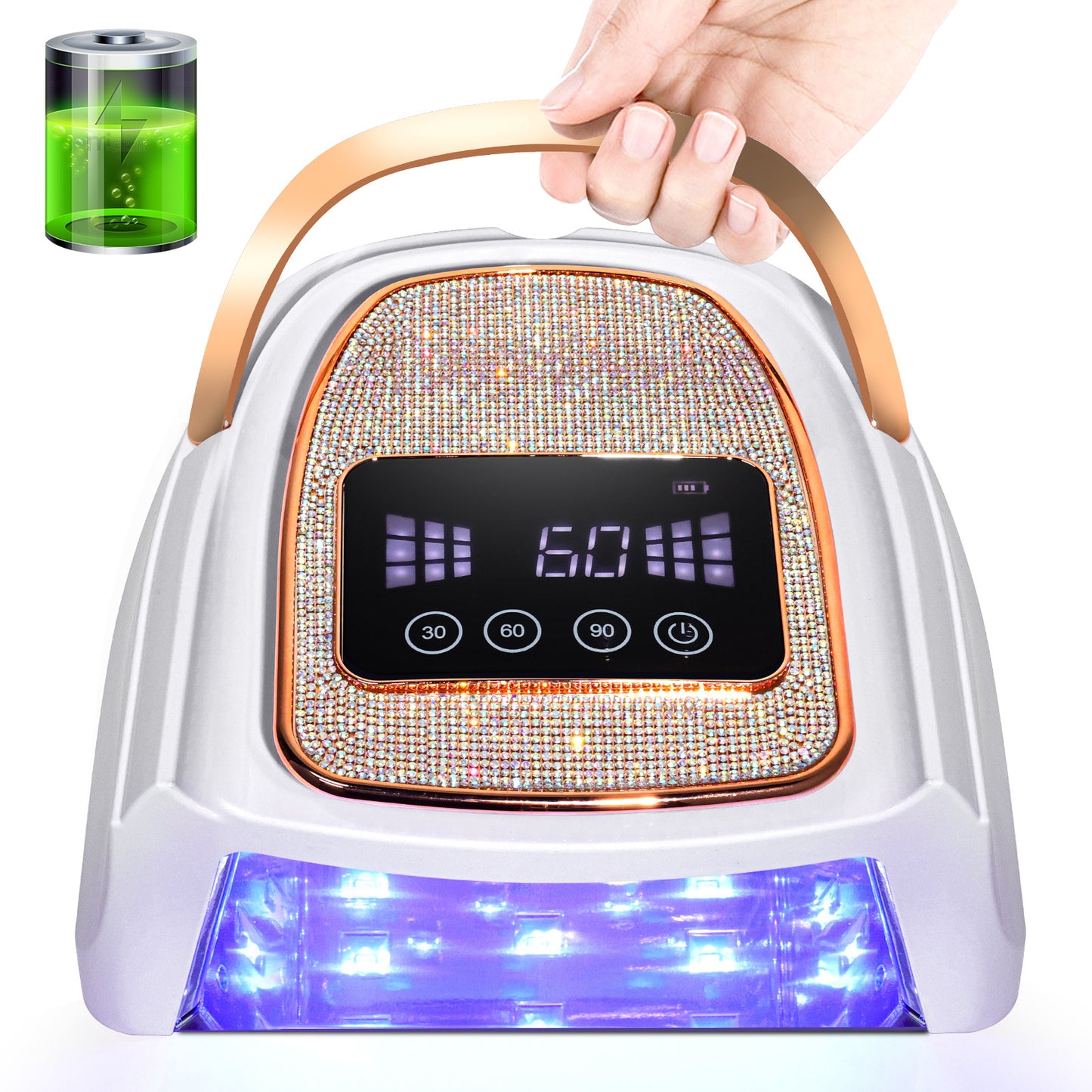 Rechargeable UV LED Nail Lamp, Cordless Nail Lamp For Gel Polish, UV Nail Lamp With 4 Timer Setting And Handle, Professional Nail UV Light For Gel Nails With 30 Beads For Salon And Home