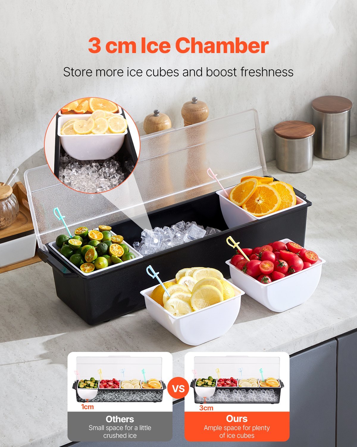 Chilled Condiment Server 4 Compartment Cold Serving Tray With Lid