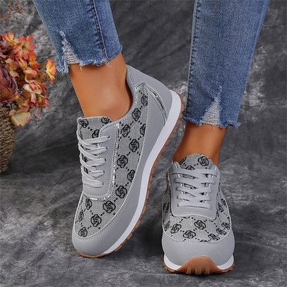 Women's Flower Print Lace-up Casual Running Sneakers