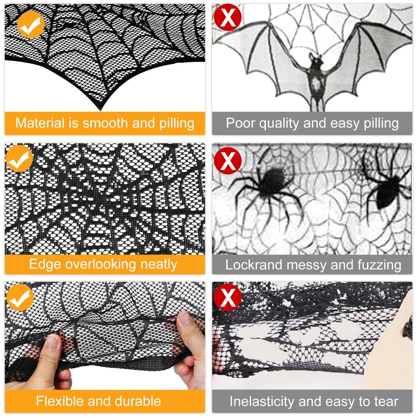 Halloween Decoration Black Lace Spiderweb Fireplace Mantle Scarf Cover Festive Party Supplies Fireplace Scarf 96 X 18 Inch For Halloween Christmas Party Door Window Decoration