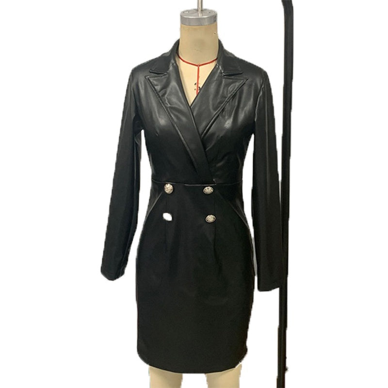 Women's Faux Leather Blazer Dress