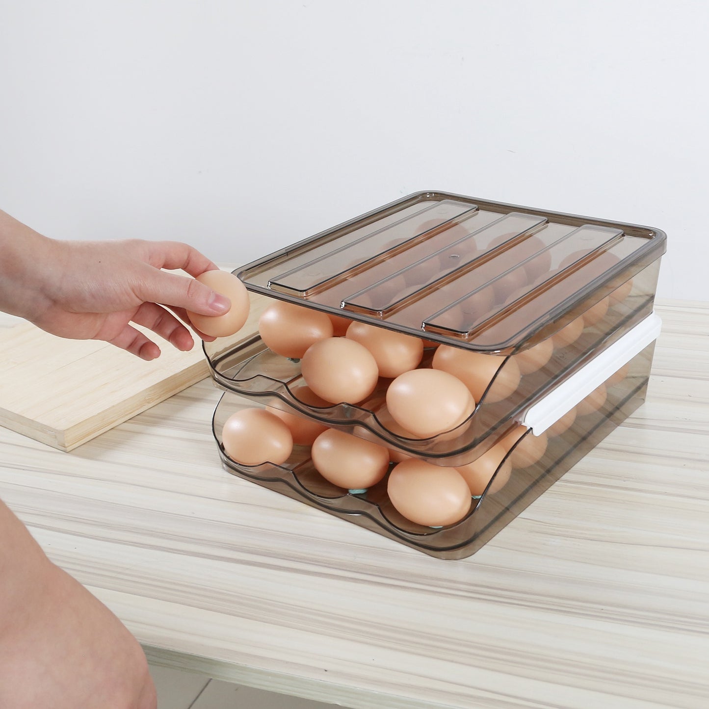 Automatic Rolling Egg Box Organizer Tray