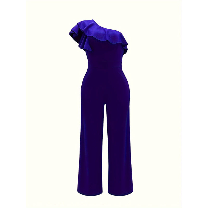 Women Summer Dressy Jumpsuits Sleeveless Ruffle One Shoulder Casual Wide Leg Pants Romper